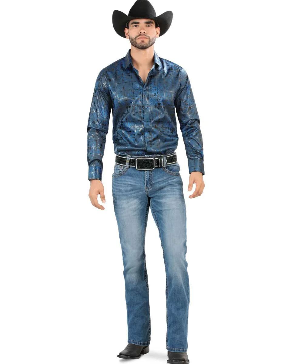 Men's Boot Cut Western Jeans – Stretch Denim Cowboy Pants - Med Blue 9046