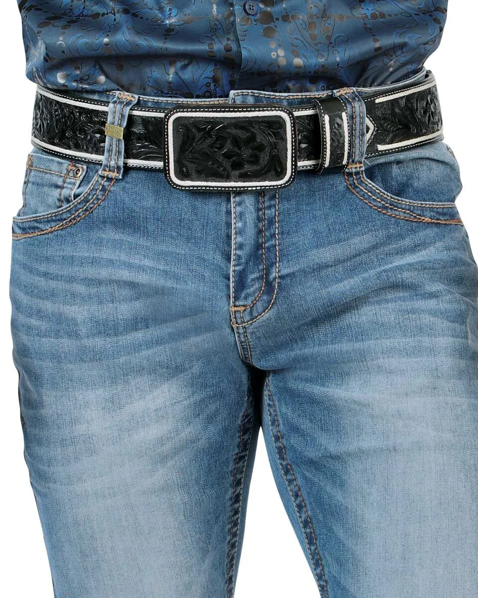 Men's Boot Cut Western Jeans – Stretch Denim Cowboy Pants - Med Blue 9046