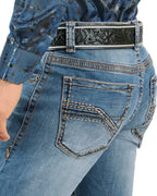 Men's Boot Cut Western Jeans – Stretch Denim Cowboy Pants - Med Blue 9046