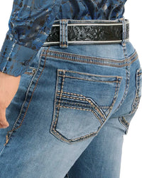 Men's Boot Cut Western Jeans – Stretch Denim Cowboy Pants - Med Blue 9046