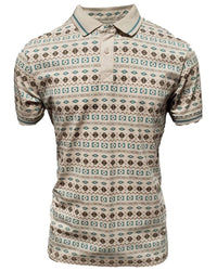 Lamasini - Men's Beige Polo Shirt with Arizona-Inspired Geometric Pattern 28212 - OriginalWestern.com
