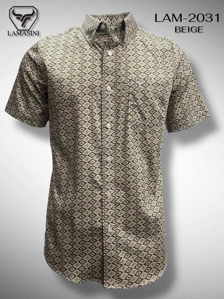 Lamasini Men's Traditional Embroidered Western Shirt - Beige 2031 - OriginalWestern.com