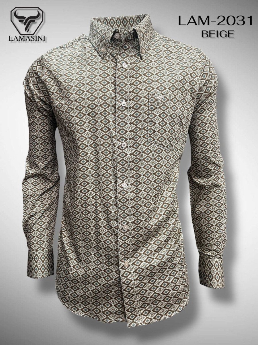 Lamasini Men's Traditional Embroidered Western Shirt - Beige 2031 - OriginalWestern.com