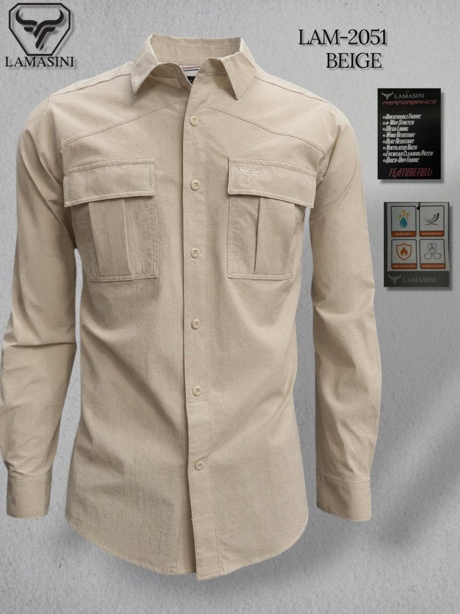 Lamasini Men's Traditional Embroidered Western Shirt - Beige 2051 - OriginalWestern.com