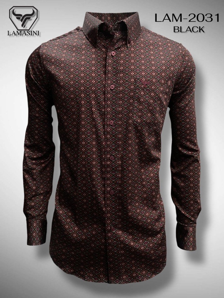 Lamasini Men's Traditional Embroidered Western Shirt - Black 2031 - OriginalWestern.com