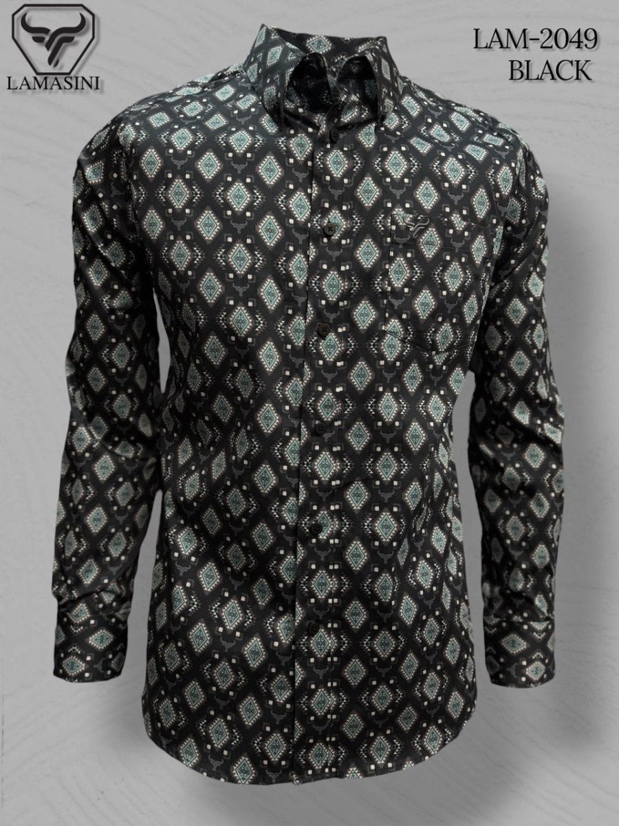 Lamasini Men's Traditional Embroidered Western Shirt - Black 2049 - OriginalWestern.com