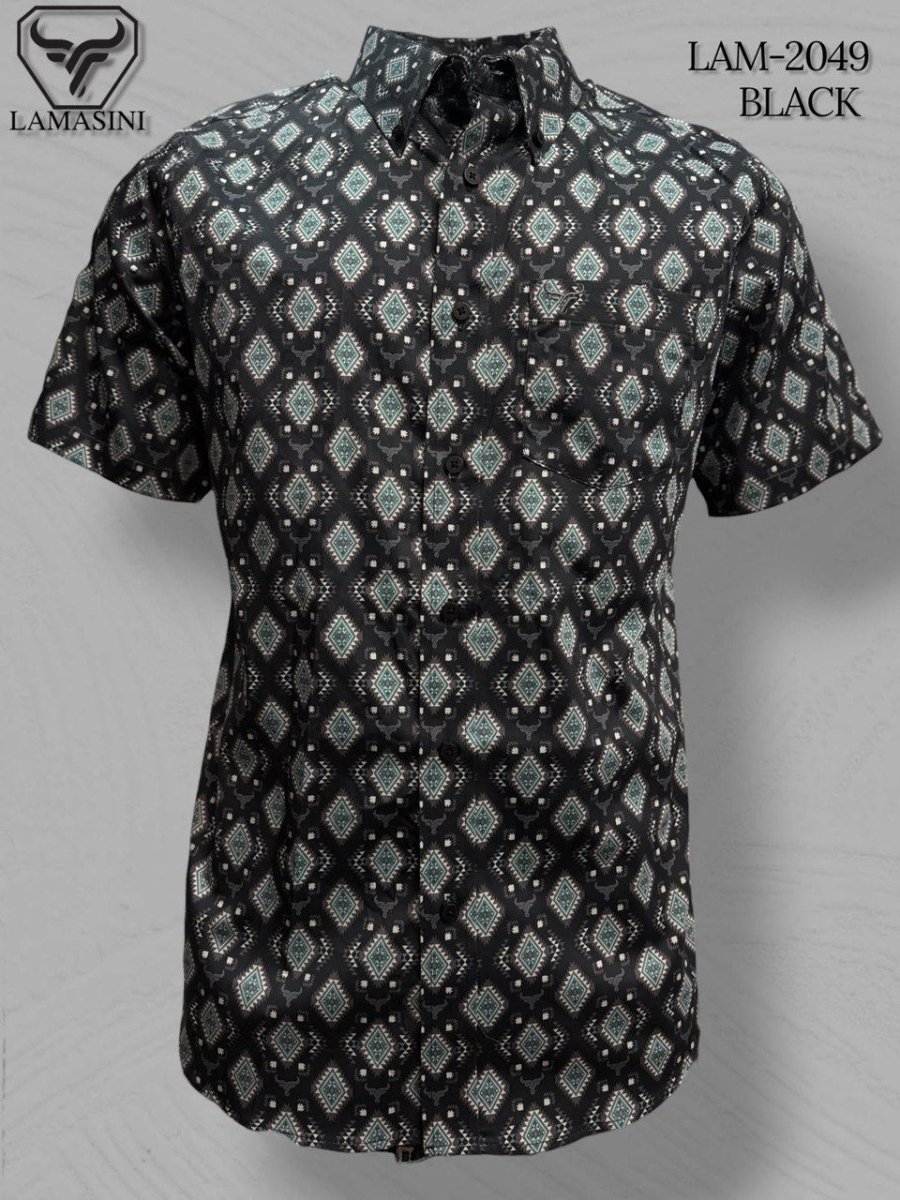 Lamasini Men's Traditional Embroidered Western Shirt - Black 2049 - OriginalWestern.com