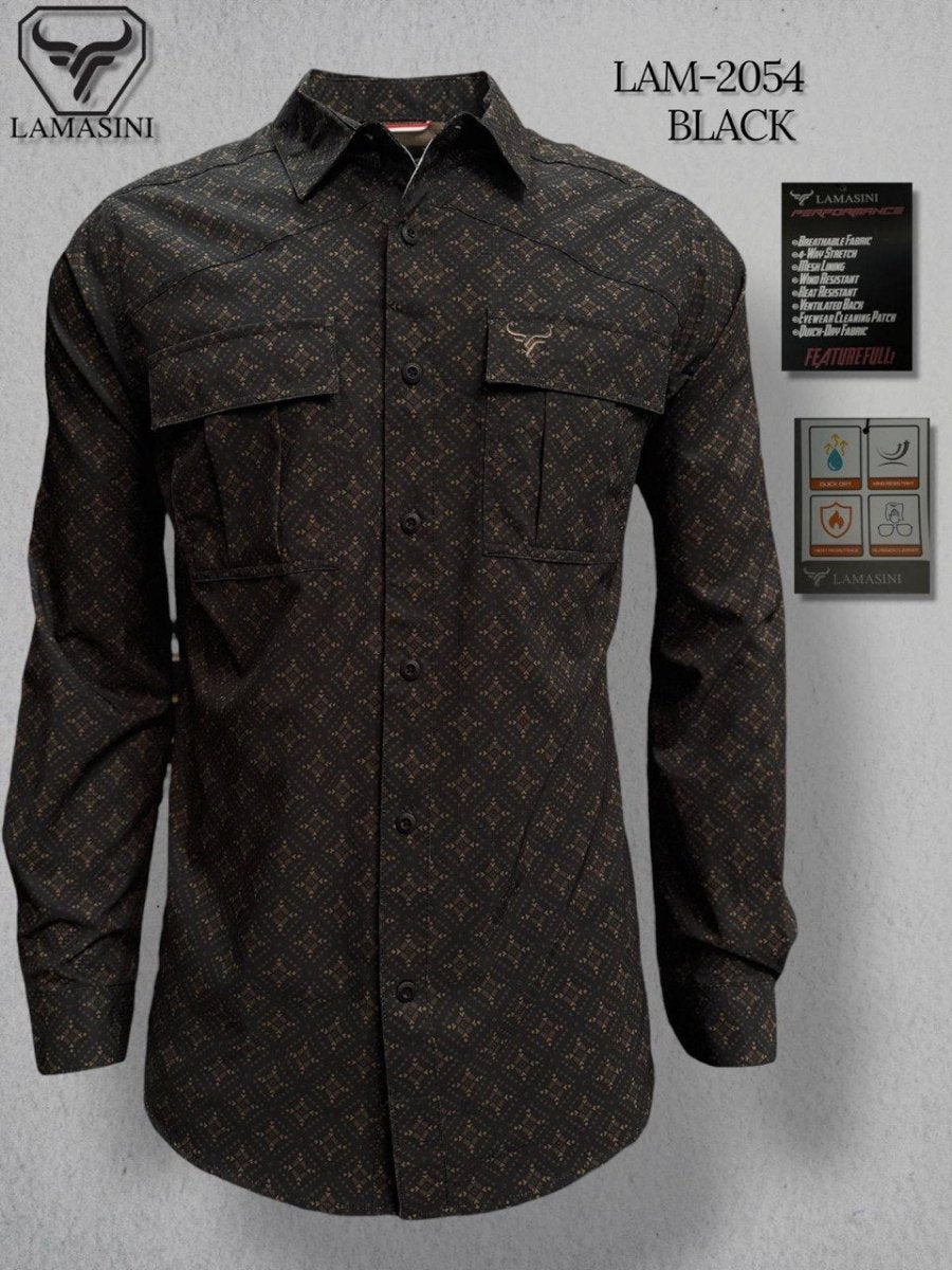 Lamasini Men's Traditional Embroidered Western Shirt - Black 2054 - OriginalWestern.com