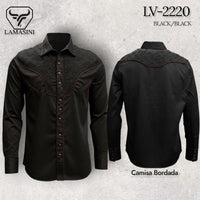 Lamasini Men's Traditional Embroidered Western Shirt - Black 2220 - OriginalWestern.com