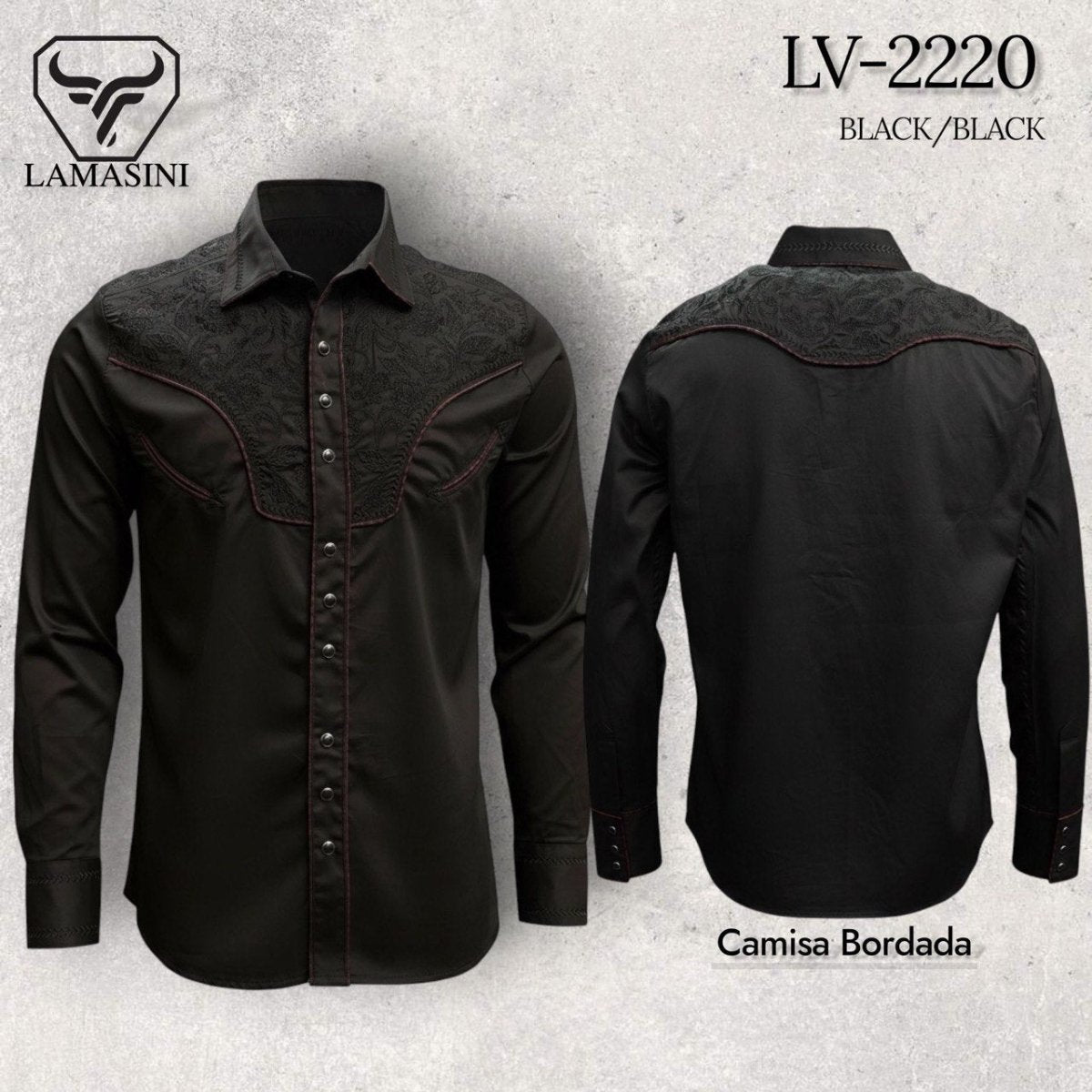 Lamasini Men's Traditional Embroidered Western Shirt - Black 2220 - OriginalWestern.com