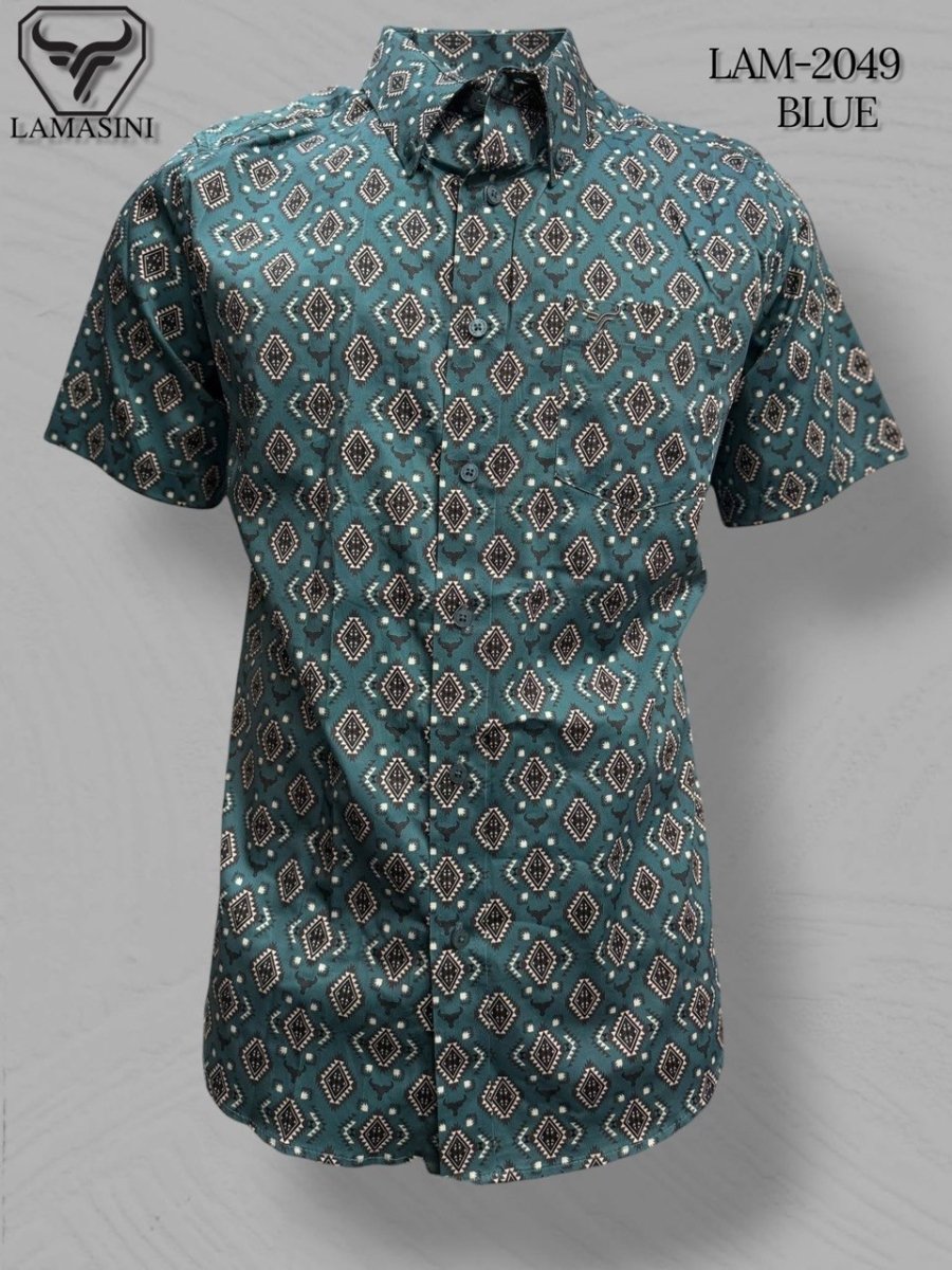 Lamasini Men's Traditional Embroidered Western Shirt - Blue 2049 - OriginalWestern.com