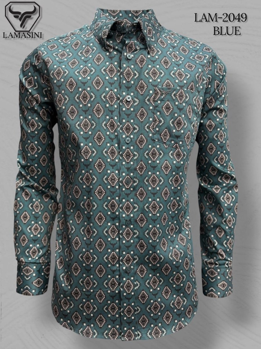 Lamasini Men's Traditional Embroidered Western Shirt - Blue 2049 - OriginalWestern.com