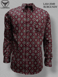 Lamasini Men's Traditional Embroidered Western Shirt - Burgundy 2049 - OriginalWestern.com