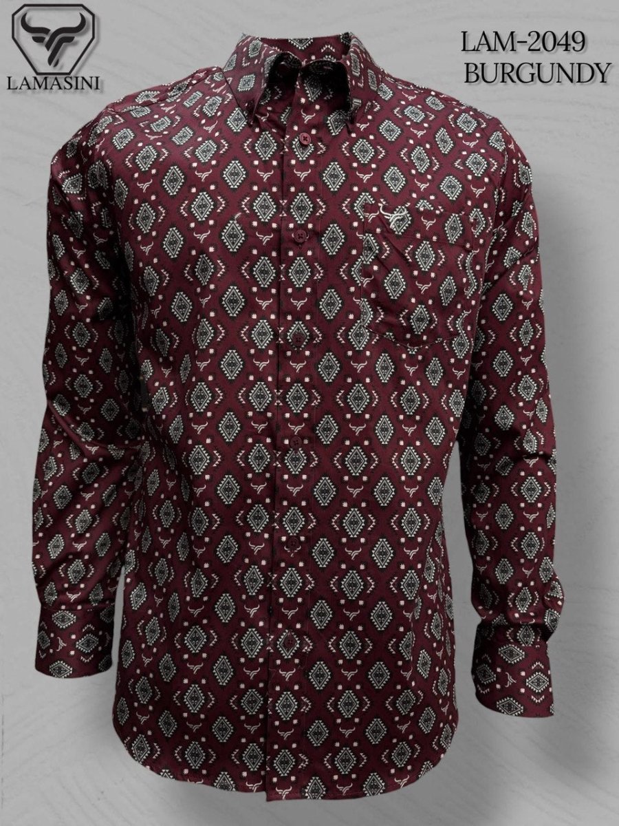 Lamasini Men's Traditional Embroidered Western Shirt - Burgundy 2049 - OriginalWestern.com