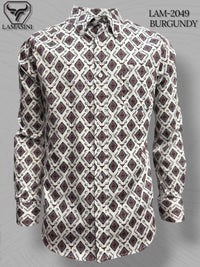 Lamasini Men's Traditional Embroidered Western Shirt -Burgundy 2049 - OriginalWestern.com