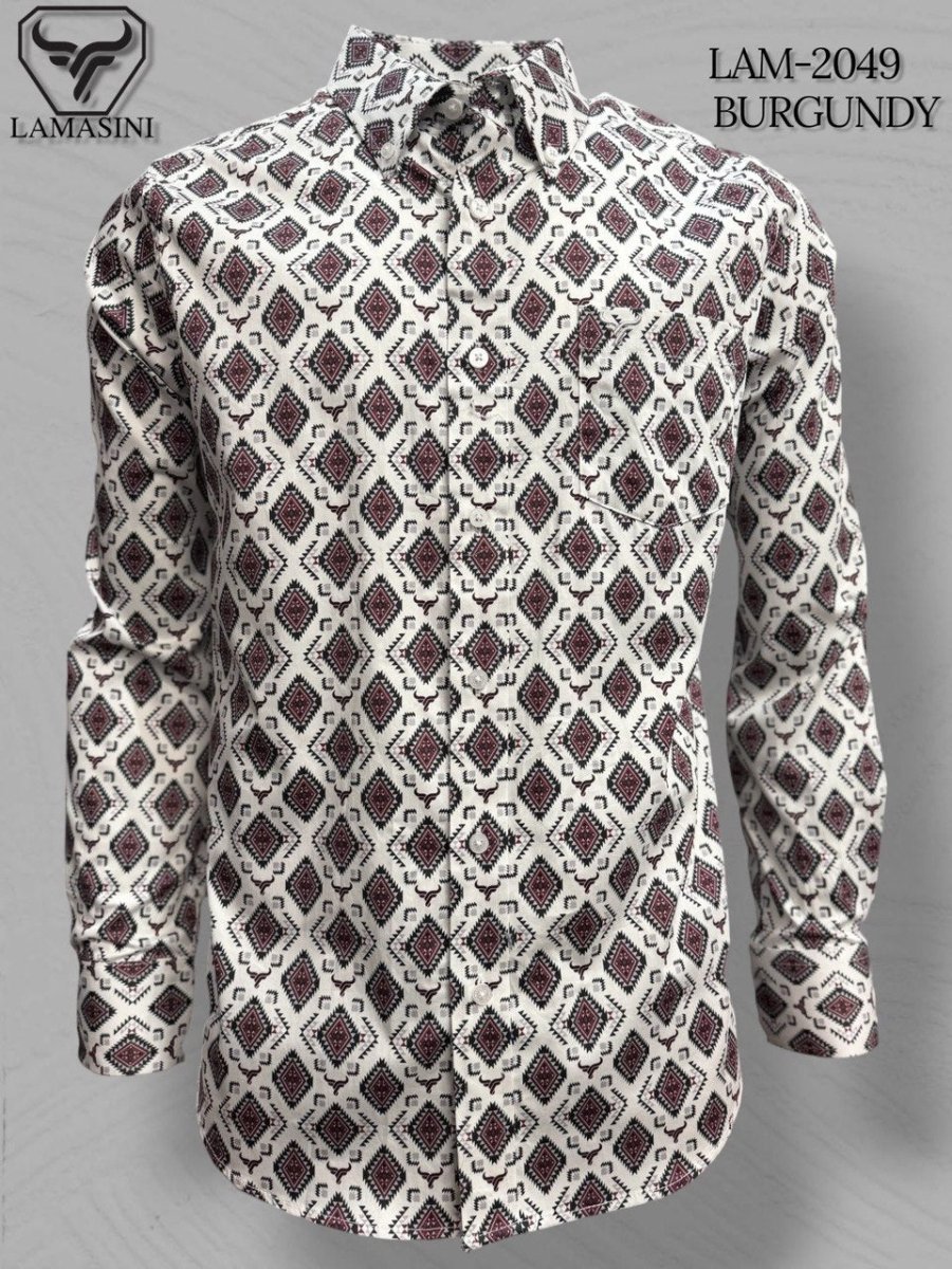 Lamasini Men's Traditional Embroidered Western Shirt -Burgundy 2049 - OriginalWestern.com