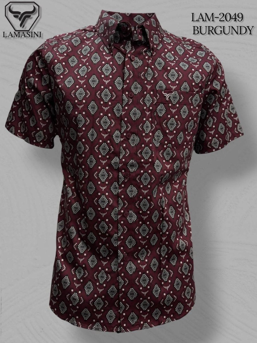 Lamasini Men's Traditional Embroidered Western Shirt - Burgundy 2049 - OriginalWestern.com