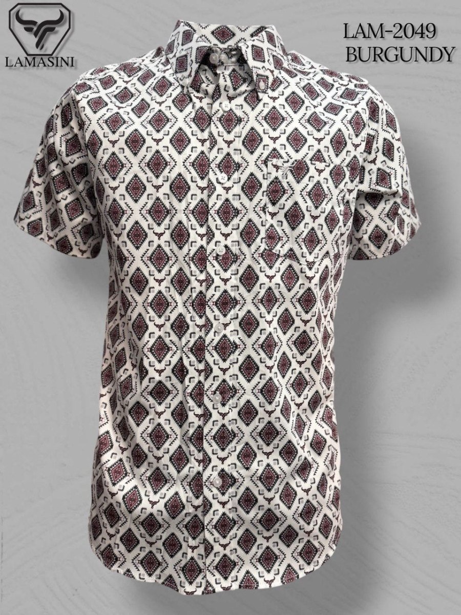 Lamasini Men's Traditional Embroidered Western Shirt - Burgundy 2049 - OriginalWestern.com