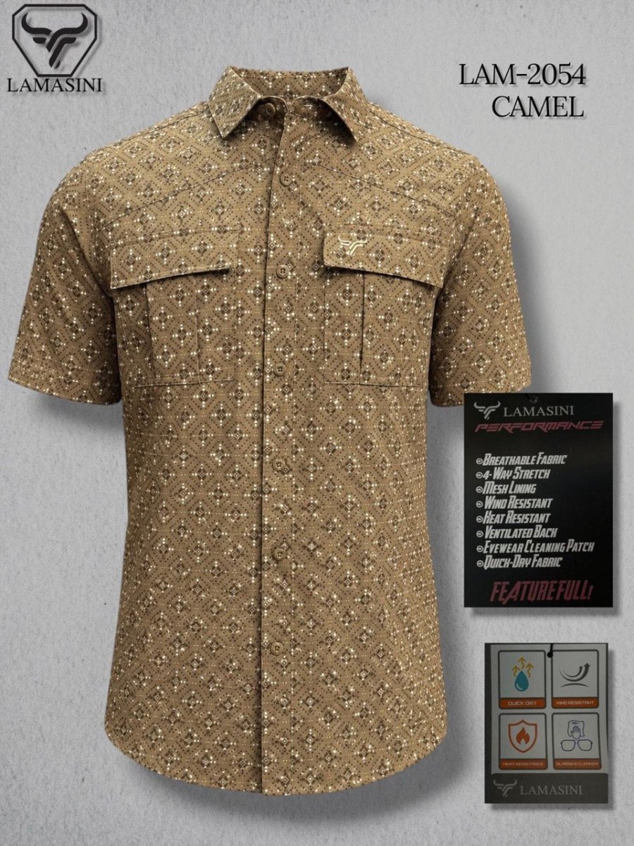 Lamasini Men's Traditional Embroidered Western Shirt - Camel 2054 - OriginalWestern.com