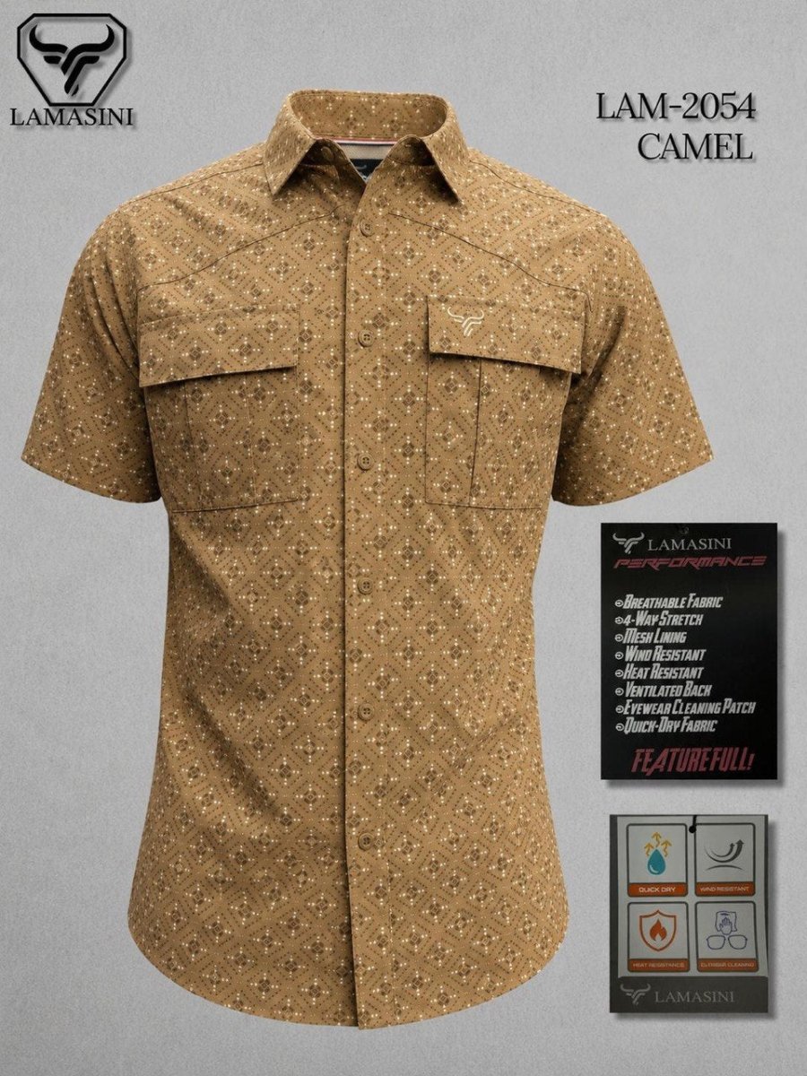 Lamasini Men's Traditional Embroidered Western Shirt - Camel 2054 - OriginalWestern.com