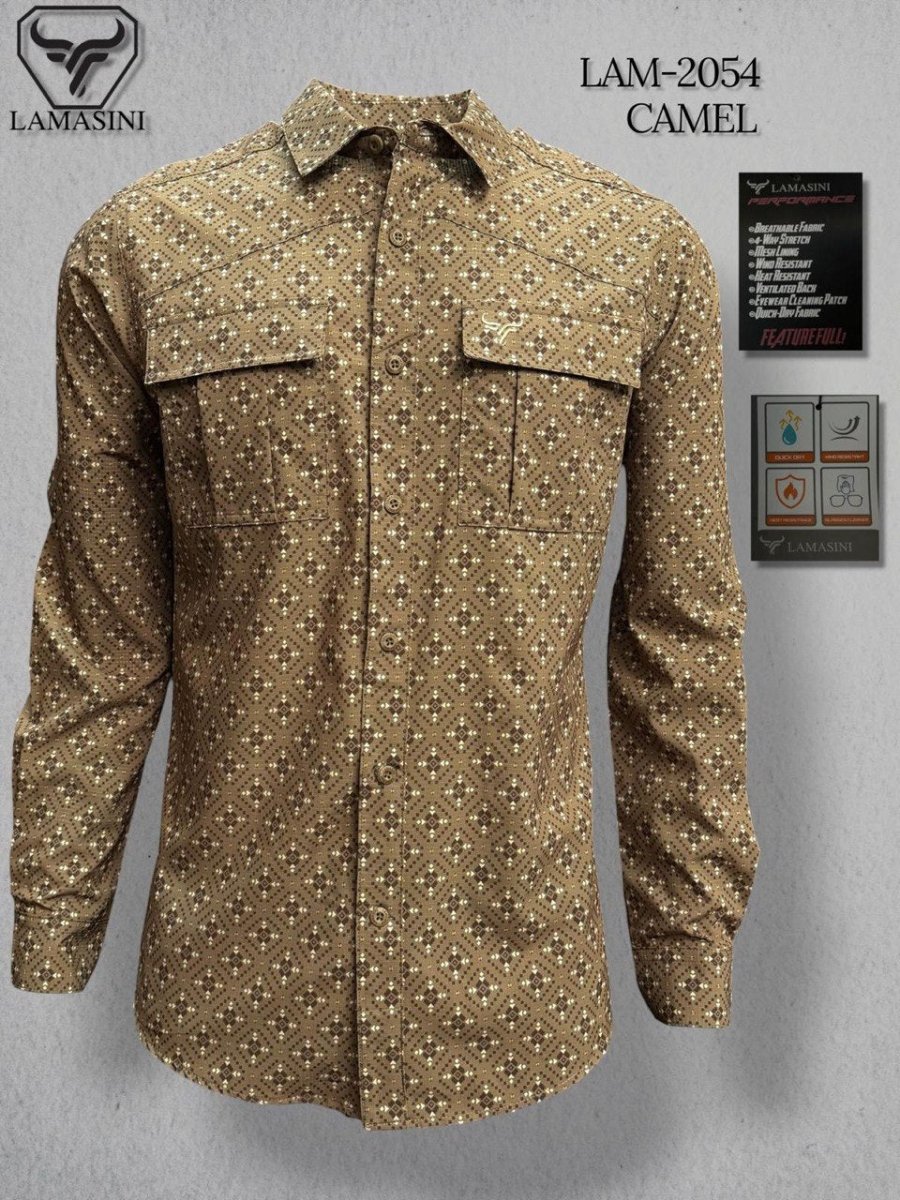 Lamasini Men's Traditional Embroidered Western Shirt - Camel 2054 - OriginalWestern.com