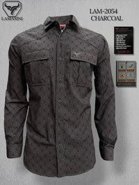 Lamasini Men's Traditional Embroidered Western Shirt - Charcoal 2054 - OriginalWestern.com