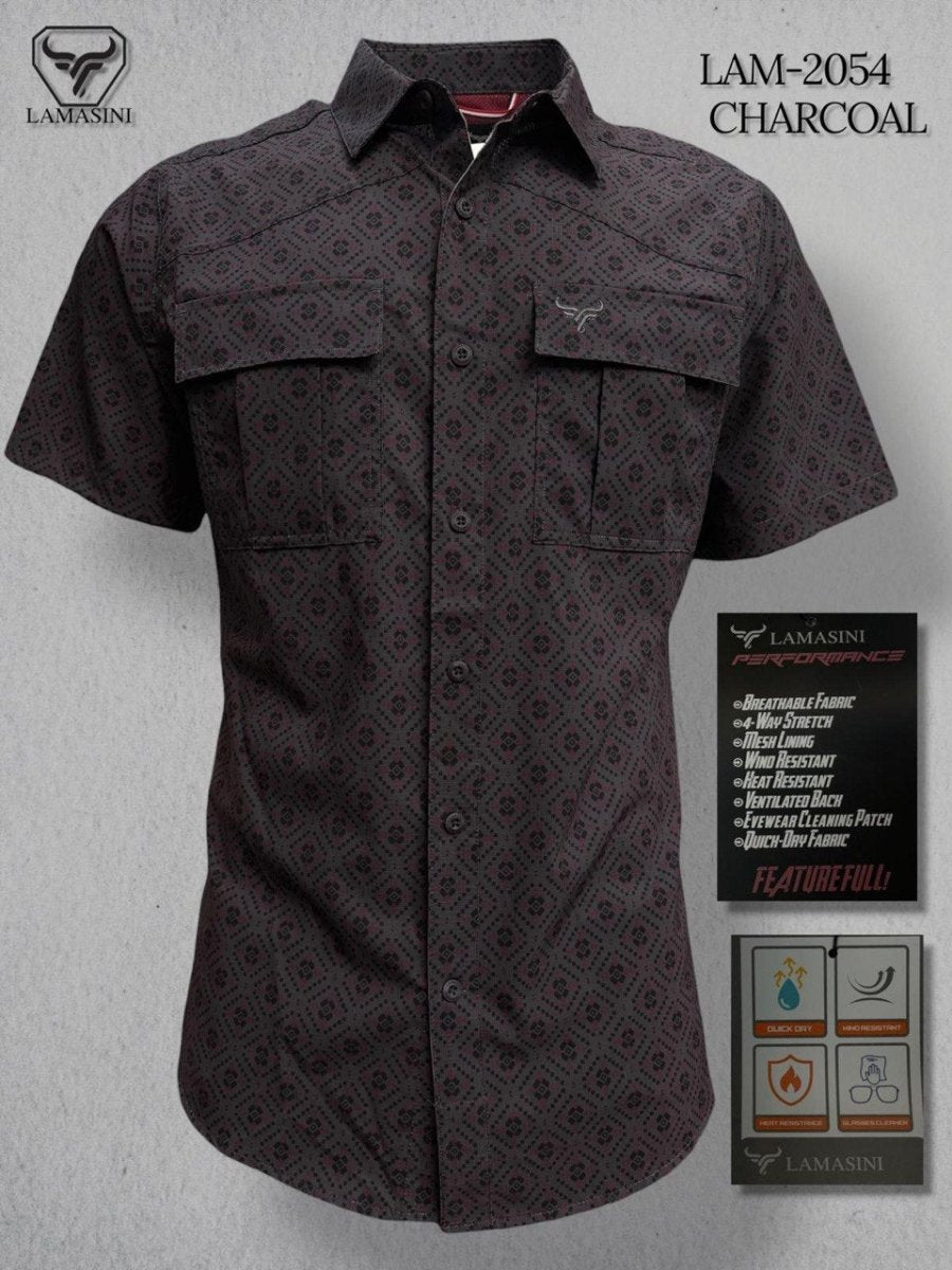 Lamasini Men's Traditional Embroidered Western Shirt - Charcoal 2054 - OriginalWestern.com
