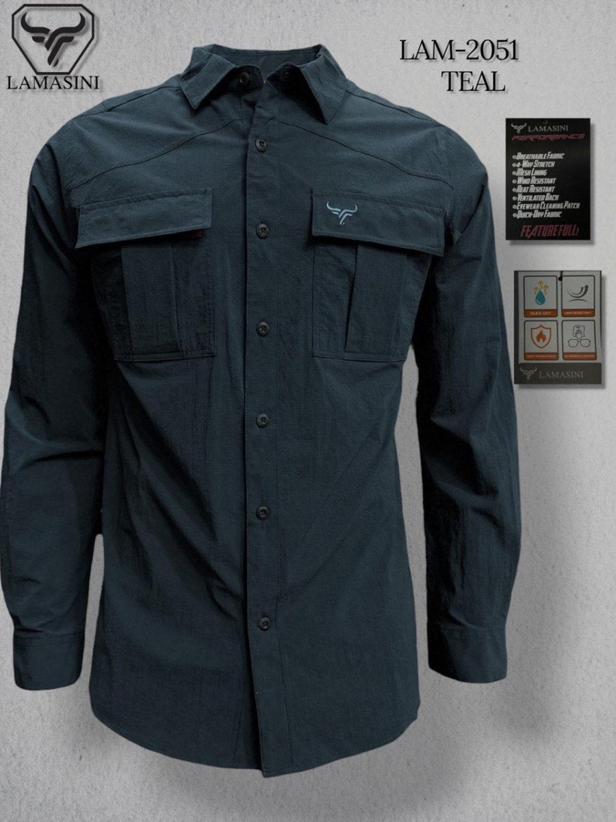 Lamasini Men's Traditional Embroidered Western Shirt - Teal 2051 - OriginalWestern.com