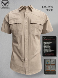 Lamasini Men's Traditional Short Sleeve Western Shirt - Beige 2051 - OriginalWestern.com