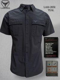Lamasini Men's Traditional Short Sleeve Western Shirt - Teal 2051 - OriginalWestern.com
