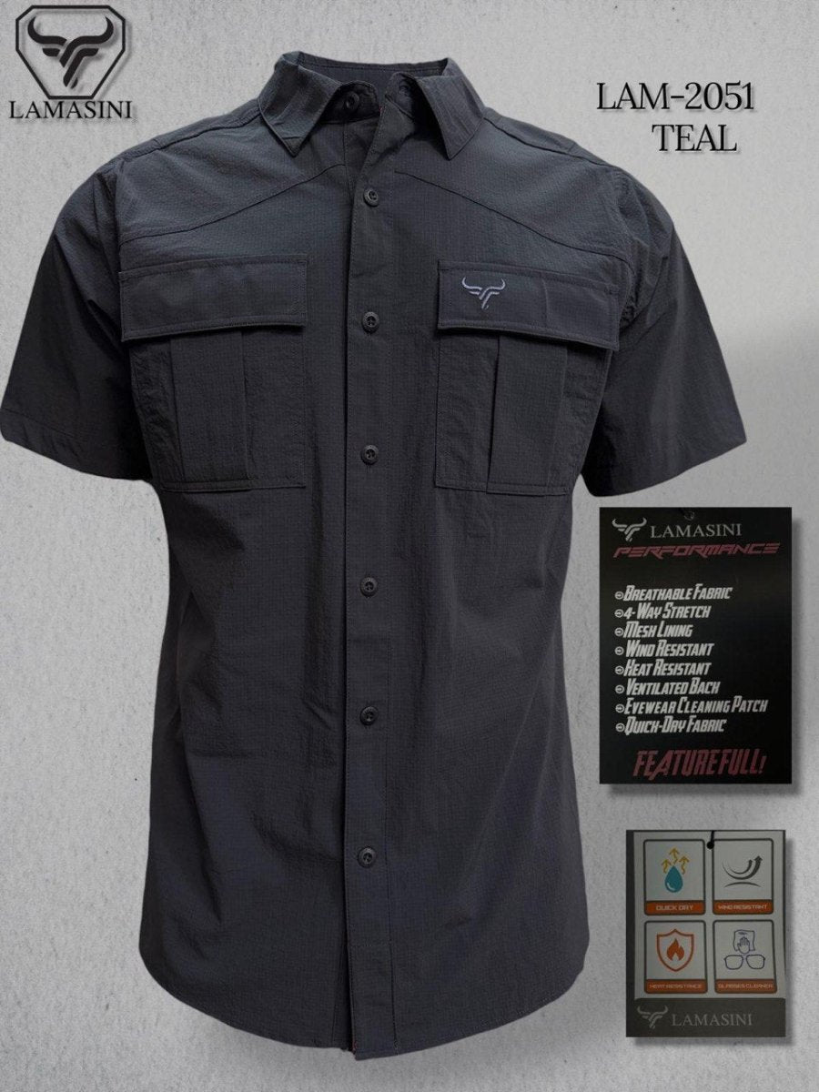 Lamasini Men's Traditional Short Sleeve Western Shirt - Teal 2051 - OriginalWestern.com