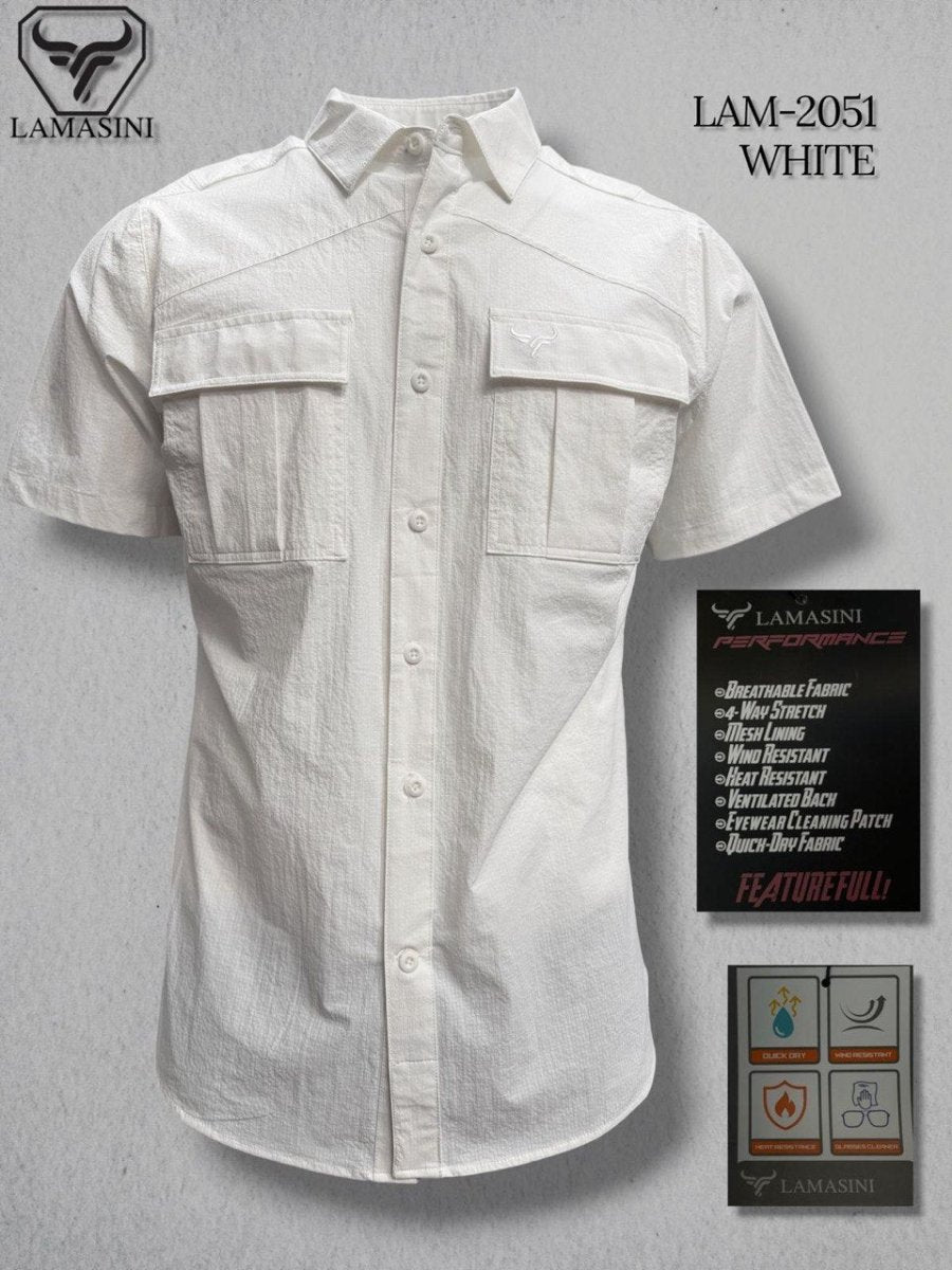 Lamasini Men's Traditional Short Sleeve Western Shirt - White 2051 - OriginalWestern.com