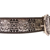 Laser Cut Leather Centenario Western Belt with Removable Buckle - Silver - OriginalWestern.com