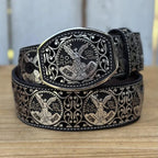 Laser Cut Leather Centenario Western Belt with Removable Buckle - Silver - OriginalWestern.com