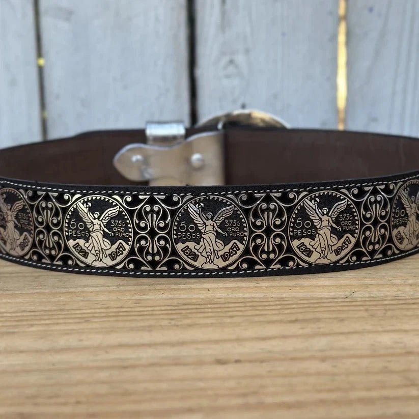 Laser Cut Leather Centenario Western Belt with Removable Buckle - Silver - OriginalWestern.com