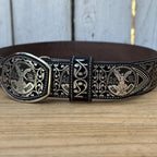 Laser Cut Leather Centenario Western Belt with Removable Buckle - Silver - OriginalWestern.com