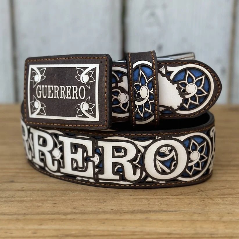 Laser Cut Leather Guerrero Western Belt with Removable Buckle - Brown - OriginalWestern.com
