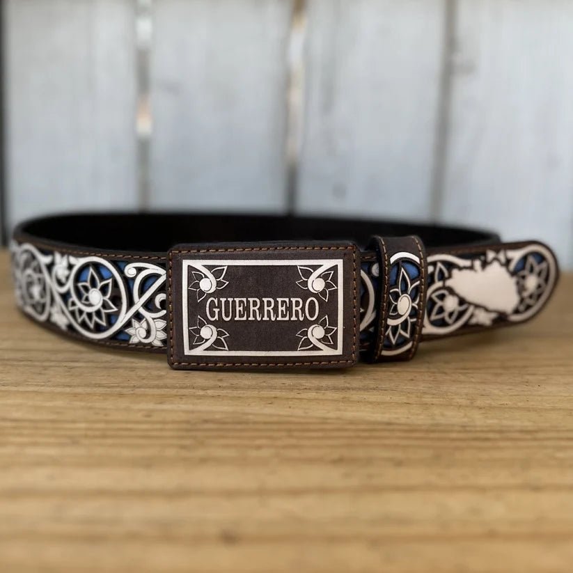Laser Cut Leather Guerrero Western Belt with Removable Buckle - Brown - OriginalWestern.com