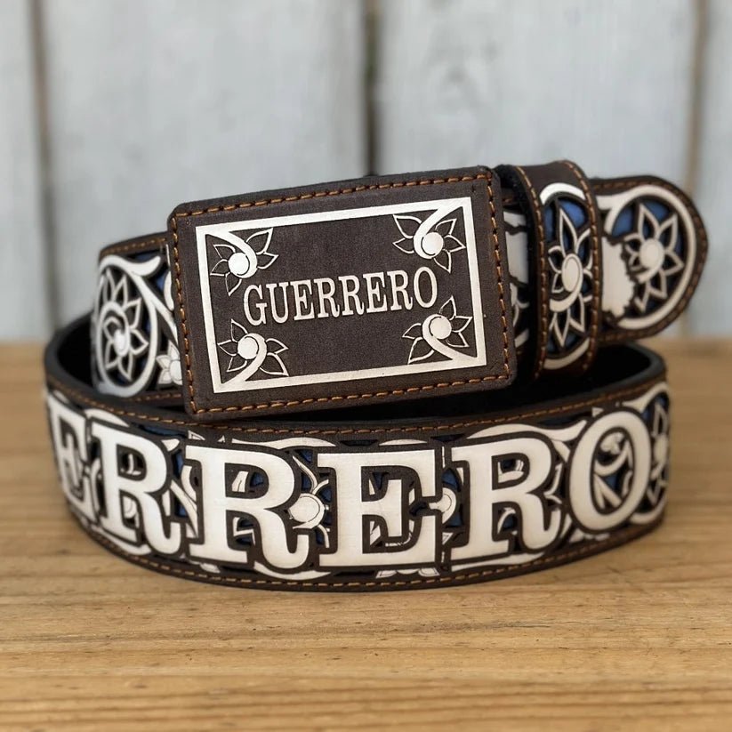 Laser Cut Leather Guerrero Western Belt with Removable Buckle - Brown - OriginalWestern.com