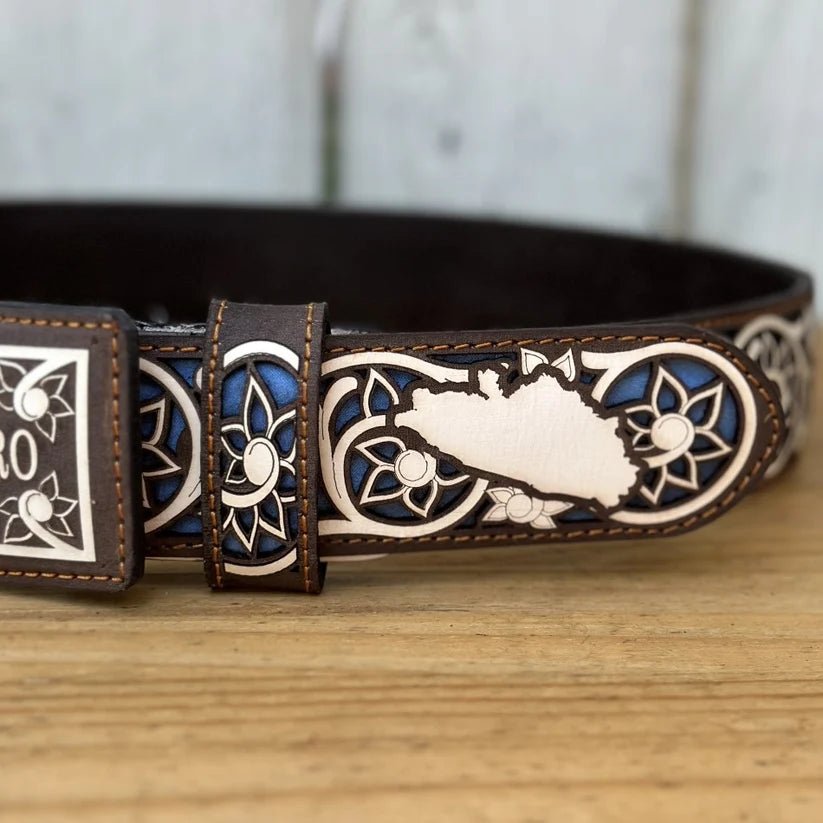 Laser Cut Leather Guerrero Western Belt with Removable Buckle - Brown - OriginalWestern.com