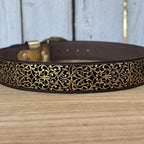 Laser Cut Leather Guias Rameado Western Belt with Removable Buckle - Gold - OriginalWestern.com