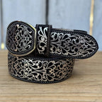 Laser Cut Leather Guias Rameado Western Belt with Removable Buckle - Silver - OriginalWestern.com