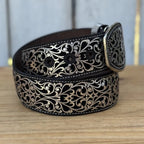 Laser Cut Leather Guias Rameado Western Belt with Removable Buckle - Silver - OriginalWestern.com