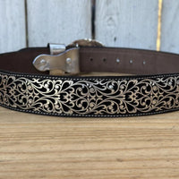 Laser Cut Leather Guias Rameado Western Belt with Removable Buckle - Silver - OriginalWestern.com