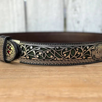 Laser Cut Leather Mexico Tricolor Western Belt with Removable Buckle - Silver - OriginalWestern.com