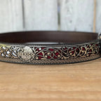 Laser Cut Leather Mexico Tricolor Western Belt with Removable Buckle - Silver - OriginalWestern.com