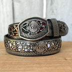 Laser Cut Leather Mexico Tricolor Western Belt with Removable Buckle - Silver - OriginalWestern.com