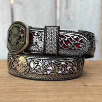 Laser Cut Leather Mexico Tricolor Western Belt with Removable Buckle - Silver - OriginalWestern.com