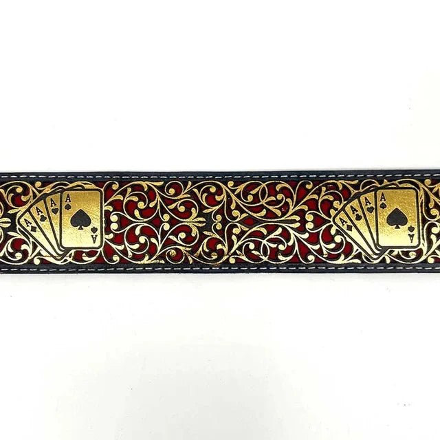 Laser Cut Leather Poker Aces Western Belt with Removable Buckle - Gold - OriginalWestern.com
