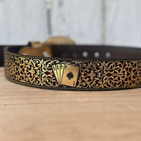 Laser Cut Leather Poker Aces Western Belt with Removable Buckle - Gold - OriginalWestern.com